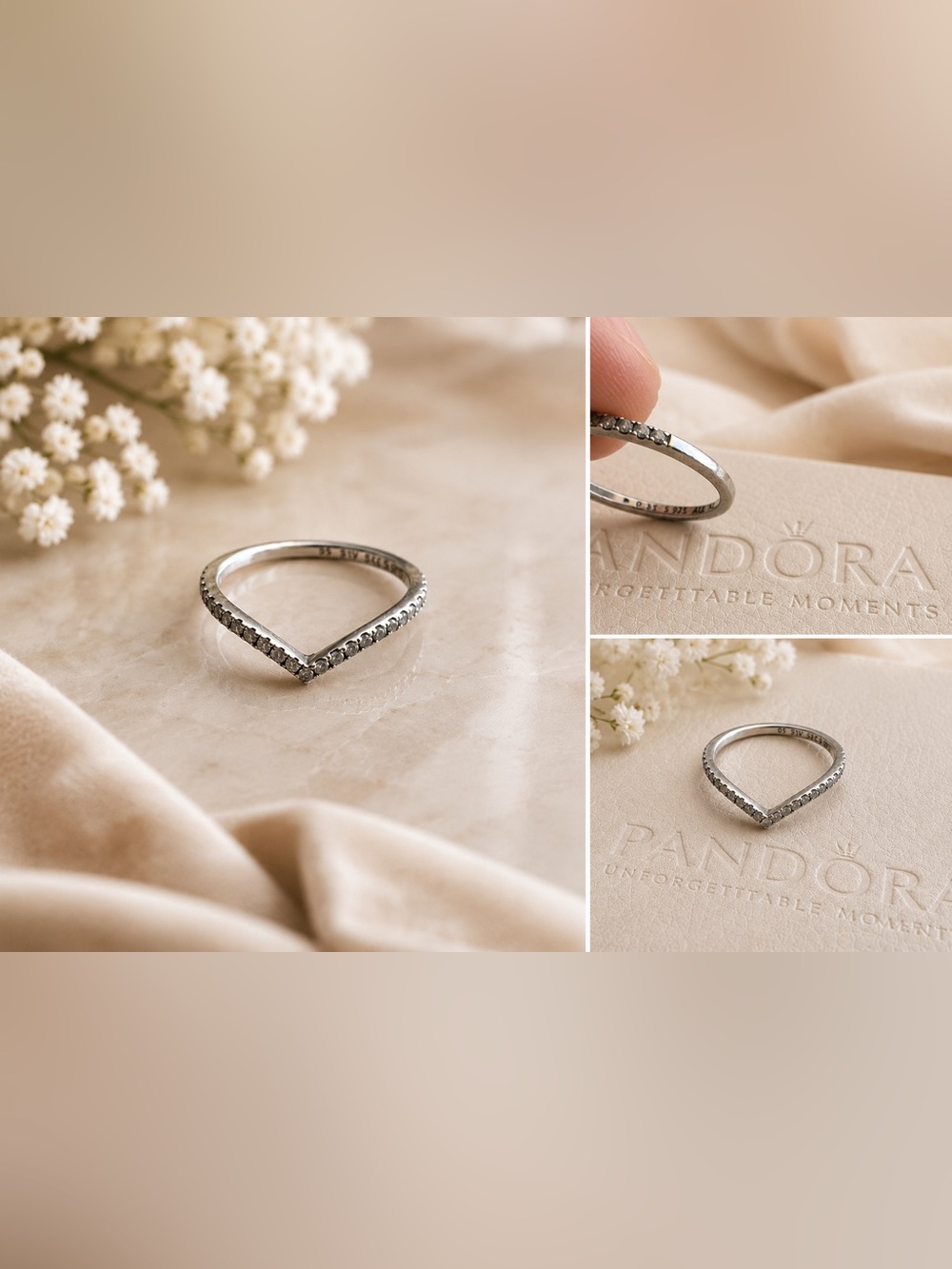 V-Shape Pavé Sterling Silver Ring in Silver